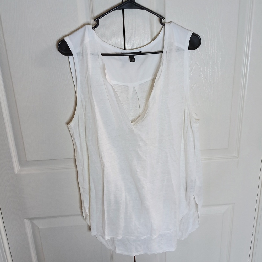 Banana Republic‎ Womens White 100% Linen Mixed Media V-Neck Sleeveless Top Large